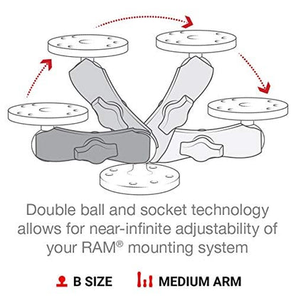 RAM MOUNTS Medium Double Socket Arm for B Size 1" Balls - size: 3.7 in.