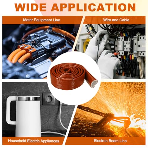 HARFINGTON 25mm(1" x 7 FT) ID Fire Sleeve Heat-Shielded Fire Sleeve Silicone Coated Fiberglass Heat Protection for Automotive Hose Lines Electrical Wiring, Red