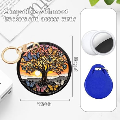 Butterfly Tree Of Life Leather Keychain Case Holder,GPS Tacker With Keychain Ring,Access Card Scratch-Resistant,Finders Accessories For Pets, Luggage, Wallet, Backpacks - color: Butterfly Tree of Life