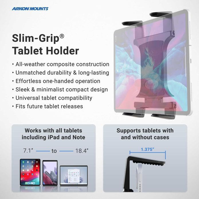 ARKON Mounts Slim-Grip Tablet Mount with Double Robust Car Cup Mount | Universal Fit Tablet Holder | Extendable Cup Holder | Compatible with iPad, Samsung, Google, Kindle and More