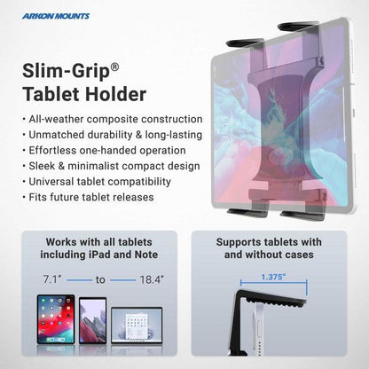 ARKON Mounts Slim-Grip Tablet Mount with Double Robust Car Cup Mount | Universal Fit Tablet Holder | Extendable Cup Holder | Compatible with iPad, Samsung, Google, Kindle and More