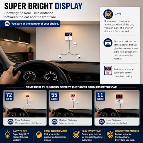 Garage Parking Assistant with Parking Aid Sensor - New Model - Free 1 Year Replacement Warranty - Parking Stopper for Garage – No Laser Parking