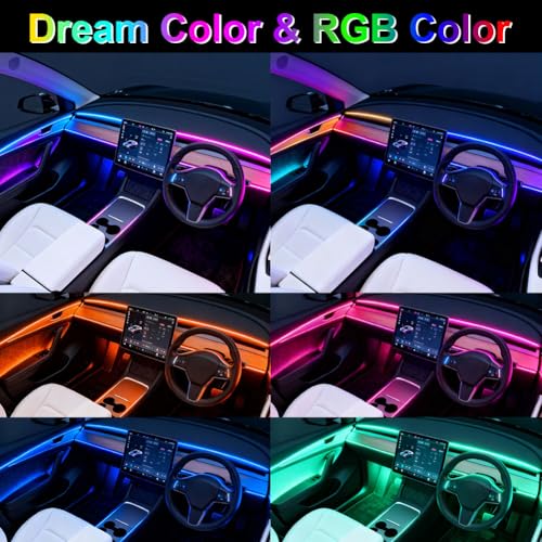 Acrylic Interior Car LED Lights with Remote and Wireless APP 10 in 1,Ambient Lighting Kits Fiber Optic Strip LEDs,16 Million Colors Music&DIY Function - size: 10 IN 1