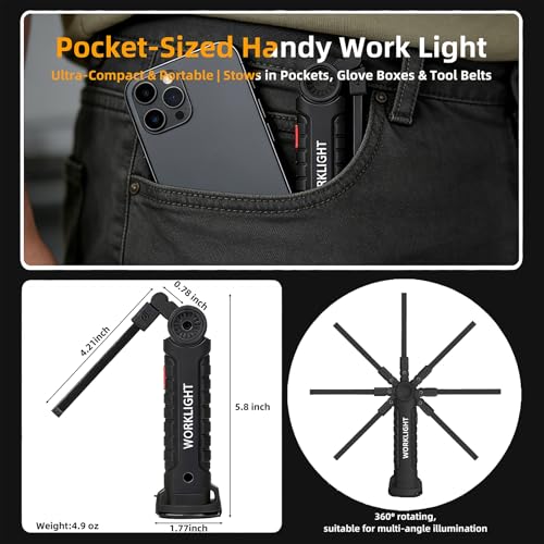 Tool Gifts for Men Him Dad Husband LED Rechargeable Work Light for Mechanic - color: Black