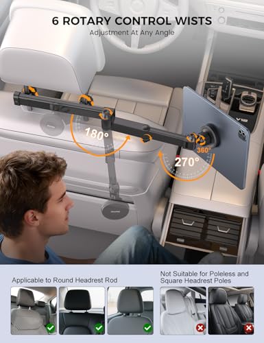 OHLPRO Car Headrest Tablet Holder, iPad Holder for Back Seat with Foldable Telescopic Arm, Magnetic Mount with MagSafe Compatibility for Phones, Fits iPad, Tablet, Road Trip Essentials for Kids