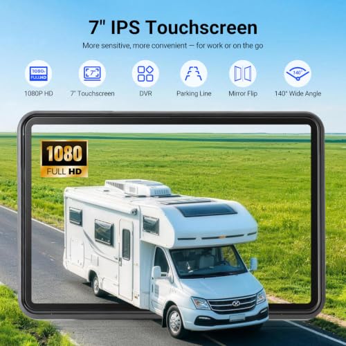 360° Adjustable Magnetic Solar Wireless Backup Camera System – 7" 1080P Touchscreen, DVR Recording, IP69K Waterproof, Auto-Sleep & Night Vision for RV, Truck, Trailer, SUV & Camper, AR4 - size: 7" 4-CAM