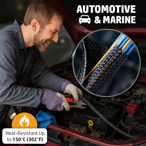 MGI SpeedWare Braided Split-Sleeve Wire Loom for High-Temperature Automotive Harness and Home Cable Management 10 feet (1/8") - color: Black, size: 1/8" - 10ft