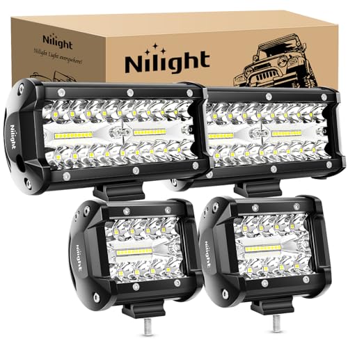 Nilight 2PC 4Inch Triple Row Led Light Pods 60W Flood Spot Combo 6000LM 2Pcs 6.5 Inch 120W Triple Row Light Bar Flood Spot Combo 12000LM Driving Boat Off Road Trucks Lights (ZH042) - color: 4.3Inch Pods+ 6.5 Inch Pods White