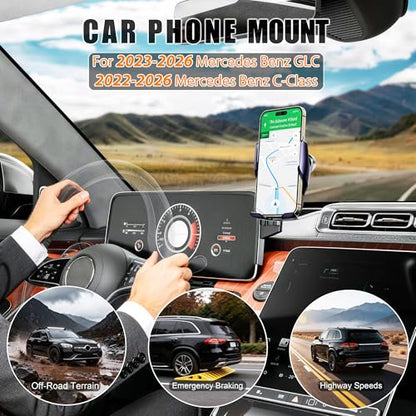 Car Phone Mount for 2023-2026 Mercedes Benz GLC / 2022-2026 C-Class, Smart Auto-Clamping on 12.3" Instrument Cluster Screen, 15W Wireless Fast Charging, 360° Adjustable, Without Blocking Airflow - size: for Mercedes Benz GLC | 2023-2026