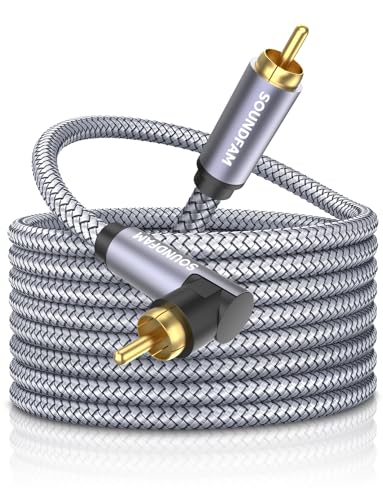 90 Degree Subwoofer Cable 30ft/10M,Right Angle RCA Cable Male to Male for Subwoofer，Amplifier-Grey - size: 30ft/10M, style: 90 Degree RCA to RCA