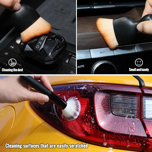 6PCS Car Detailing Brush Set, Ultra Soft Boars Hair Detail Brushes, Automotive Cleaning Brush Kit for Wheels, Air Vent, Leather Seats, Vehicles Auto Exterior Interior Detailing Brushes Tool