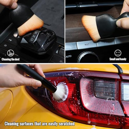6PCS Car Detailing Brush Set, Ultra Soft Boars Hair Detail Brushes, Automotive Cleaning Brush Kit for Wheels, Air Vent, Leather Seats, Vehicles Auto Exterior Interior Detailing Brushes Tool