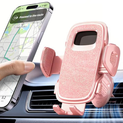 Car Vent Phone Holders with Metal Hook Clip [Bling Pink for Women & Thick Case Friendly]，Vent Phone Mount for Your Car Accessories with iPhone 17-12 Pro Max Plus Air Samsung - color: Pink