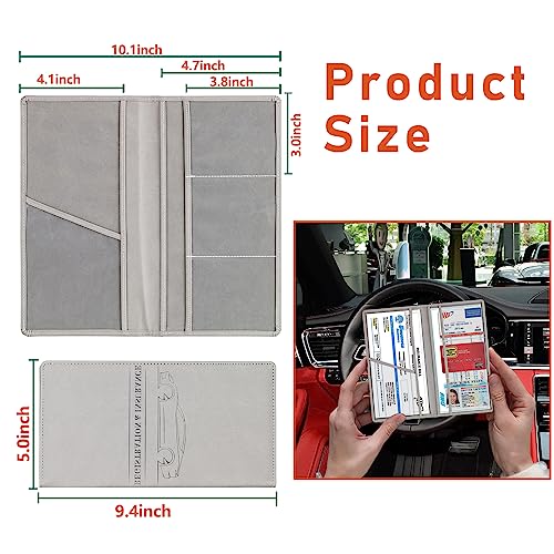 Kewucn Car Registration and Insurance Card Holder, Leather Auto License Document Glove Box Compartment Organizer, Essentials Vehicle Wallet Case for Driver License, ID Card (Gray) - color: Large-Gray