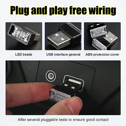 Ziciner 4 PCS USB LED Car Interior Atmosphere Lamp, Portable Mini LED Night Light, Plug-in USB Interface Trunk Ambient Lighting Kit, Car Accessories (White, Blue, Red, Ice Blue) - color: White+Blue+Red+Ice Blue