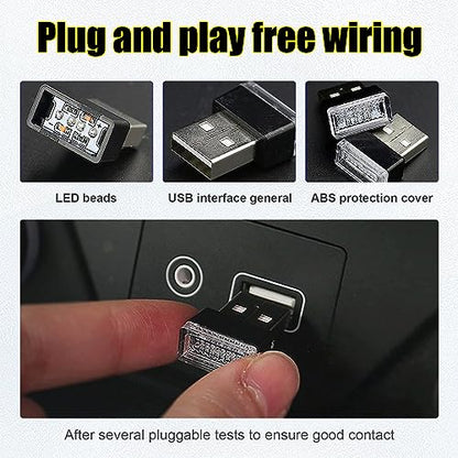 Ziciner 4 PCS USB LED Car Interior Atmosphere Lamp, Portable Mini LED Night Light, Plug-in USB Interface Trunk Ambient Lighting Kit, Car Accessories (White, Blue, Red, Ice Blue) - color: White+Blue+Red+Ice Blue
