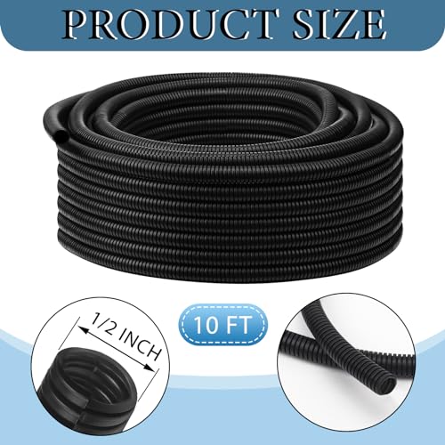 Kanayu 1/2''-10 Ft Split Wire Loom Tubing, Black Flame Retardant - color: Black, size: 1/2''-10 Ft
