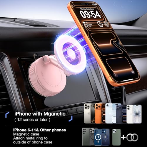 Vooii Phone Holders for Your Car for Magsafe Car Mount (130LB Ultra Suction Cup & 360° Adjustable) Vacuum Cell Phone Car Mount, Magnetic Car Phone Holder for Dashboard/Windshield for iPhone & Android
