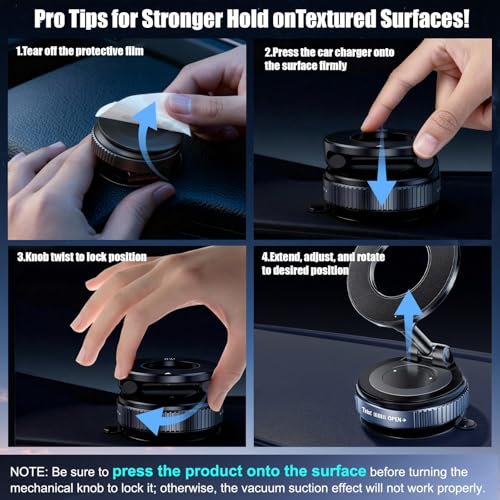 Upgraded Vacuum Magnetic car PhoneHolder, Strongest Suction Cup Phone Holder, 720°Foldable car Holder, Suitable forCars/Mirrors/Smooth Surface, Compatible withiPhone and Android (Black) - color: Black
