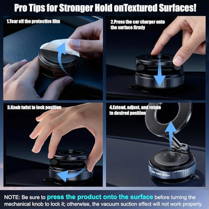 Upgraded Vacuum Magnetic car PhoneHolder, Strongest Suction Cup Phone Holder, 720°Foldable car Holder, Suitable forCars/Mirrors/Smooth Surface, Compatible withiPhone and Android (Black) - color: Black