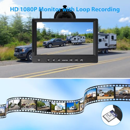 3 Magnetic Solar Wireless Backup Camera System, Quad RV Rearview Backup Cameras Wireless System with HD1080P 9 Inch DVR Monitor for Trailer RV Trucks, Built-in 9600mAh Solar Battery, ZEROXCLUB BL903 - size: 9"-3 Cam