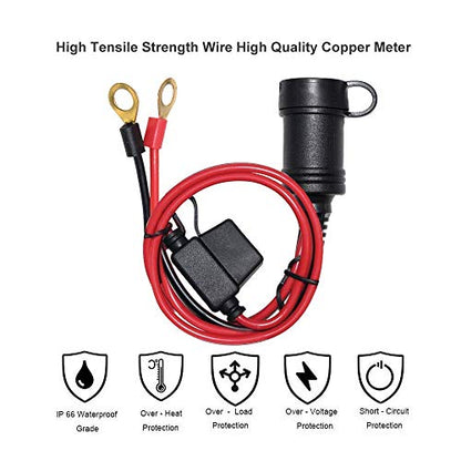 SPARKING 6FT Car Female Cigarette Lighter Plug Socket to Eyelet Terminals 12V Extension Cable with 15A Fuse(6FT) - size: 6FT