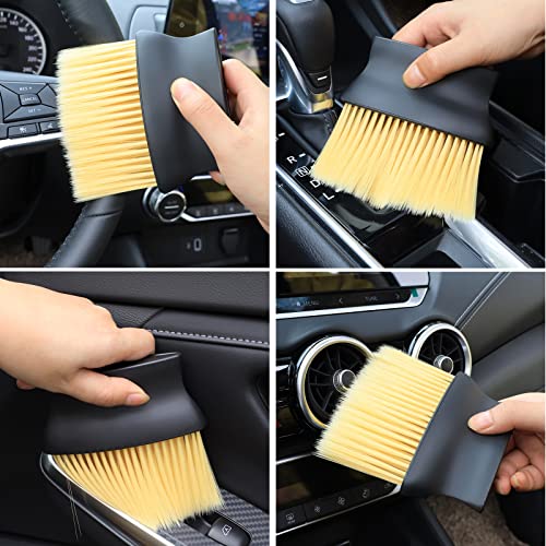 Car Interior Dust Brush, Ultra-Soft Scratch-Free Detailing Duster with High-Density Bristles, Ergonomic Dash Cleaning Tool for Air Vents, Center Console, Leather Seats & Keyboards (Yellow)