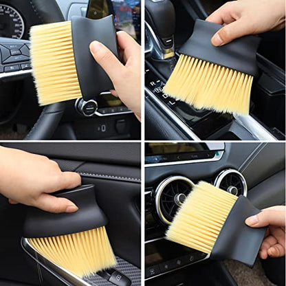 Car Interior Dust Brush, Ultra-Soft Scratch-Free Detailing Duster with High-Density Bristles, Ergonomic Dash Cleaning Tool for Air Vents, Center Console, Leather Seats & Keyboards (Yellow)