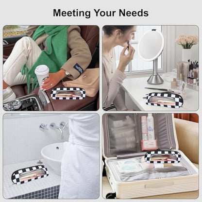DOB SECHS Small Clear Makeup Bag for Purse Mini Checkered Brush Pouch for Travel Nylon Travel Cosmetic Organizer Pouches Holder Pencil Bag with Zipper Double Sided Clear Make-up Bags - color: Checkered+Clear Winldow