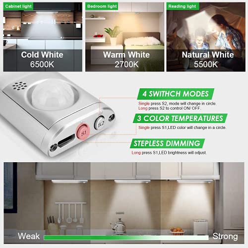 goodland 160 LED Closet Lights Motion Sensor Under Cabinet Lights Indoor Lighting 3000mAh Battery Powered Light Bar Dimmable Rechargeable Closet Light for Kitchen, Wardrobe, Stairs(1 Pack) - size: 15.35 inch 1 Pack 160 LED
