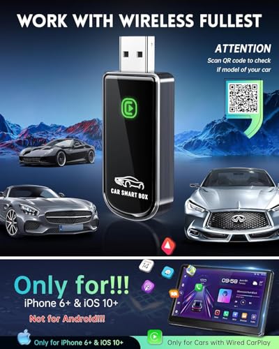 Amzfeel Wireless CarPlay Adapter for Apple iPhone iOS 10+ & Cars from 2015+, Mini Edition, Convert Factory Wired to Wireless CarPlay Dongle Plug & Play GPS Digital Media Receiver (Brushed Cobalt Blue)