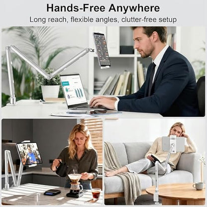 iPad Holder For Desk, Adjustable Tablet Arm iPad Desk Mount with C-Clamp - color: White, size: 15.6" Slim Clamp
