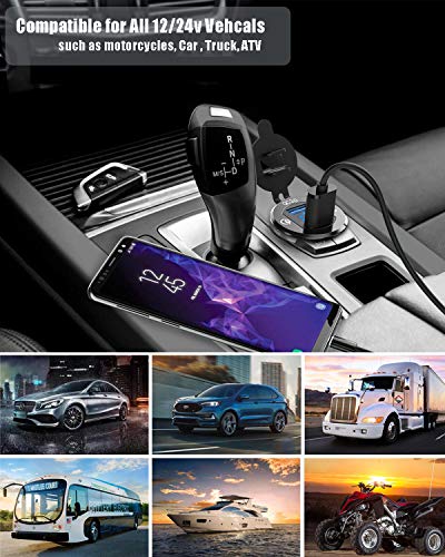 Quick Charge 3.0 Dual USB Car Charger Socket 12V/24V 36W QC3.0 Dual USB Fast Charger Aluminum Socket Power Outlet with LED Voltmeter for Marine, Boat, Motorcycle, Truck, Golf Cart - color: Blue