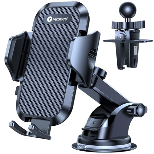 VICSEED 2026 Ultimate Sturdy Car Phone Holder [Upgraded 95+LBS Strongest Suction] Universal Long Arm Cellphone Mount for Car Dashboard Windshield Vent Truck Boat for iPhone 17 16 Pro Max & Android - color: Classic Black