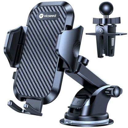 VICSEED 2026 Ultimate Sturdy Car Phone Holder [Upgraded 95+LBS Strongest Suction] Universal Long Arm Cellphone Mount for Car Dashboard Windshield Vent Truck Boat for iPhone 17 16 Pro Max & Android - color: Classic Black