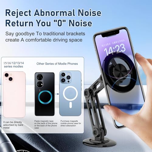 Universal 360° PRO Magnetic Suction Phone Holder Car,Alloy Folding Magnetic Cell Phone Holder for Car [Super Strong Magnet] Bracket Magnetic Dashboard Phone Car Mount for All Smartphone (Black) - color: Black