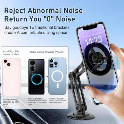 Universal 360° PRO Magnetic Suction Phone Holder Car,Alloy Folding Magnetic Cell Phone Holder for Car [Super Strong Magnet] Bracket Magnetic Dashboard Phone Car Mount for All Smartphone (Black) - color: Black