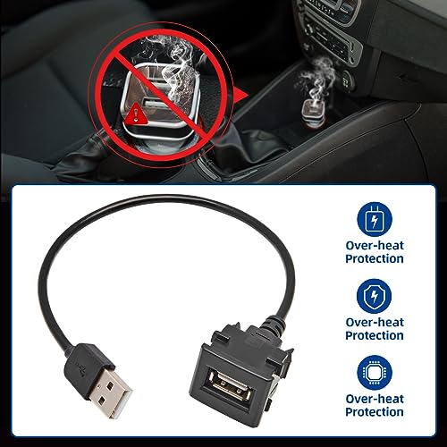Anina USB Port Car Charger for Toyota, Male to Female USB Power Socket Adapter, Panel Flush Mount Extension Cable for Tundra Land cruiser Prado RAV4 Camry Corolla, Square Vehicle Dash Port (25*22mm)