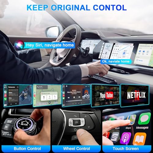 Wireless Carplay Adapter with YouTube, 2025 Carplay Wireless Adapter & Android Auto Dongle Easy to Setup,5GHz WiFi,Video Box Convert Wried to Wire Less Car Play Stream to Your Car
