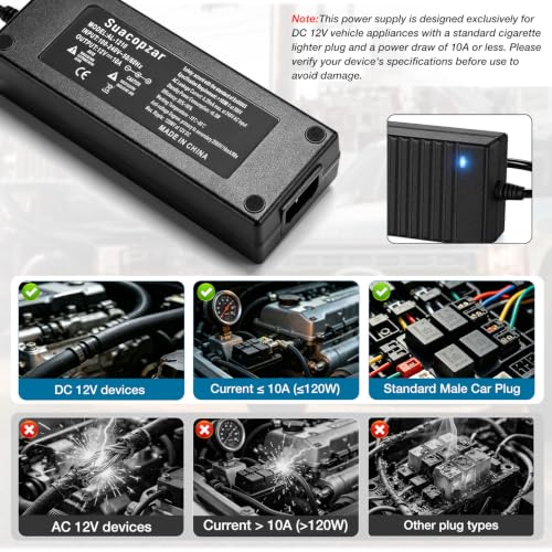 2PCS AC to DC Converter 120W 12V 10A Power Supply Cigarette Lighter Adapter to Wall Plug, 8.8Ft AC to DC Cigarette Lighter Adapter, 110V to 12V Converter Transformer for Car Powered Devices - style: 12V 10A 2Pin - 2 Pack