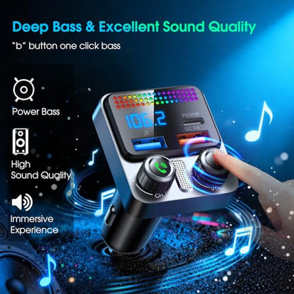Bluetooth 5.4 Car Adapter 48W Charging USB Bluetooth Adapter for Car,Wireless Fm Transmitter Radio,Song Switching,Handsfree Calling and Audio Receiver,HiFi Music Player,Matrix LED Effects - color: Matte Black-48W