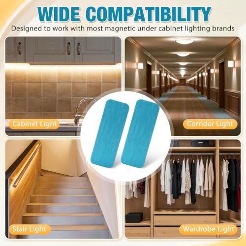 Hicarer 16 Pack Magnetic Strips for Under Cabinet Lights, 3.15 x 1.18 Inch Replacement Adhesive Magnetic Stickys Strips for Rechargeable Motion Sensor & Wireless Cabinet Lighting