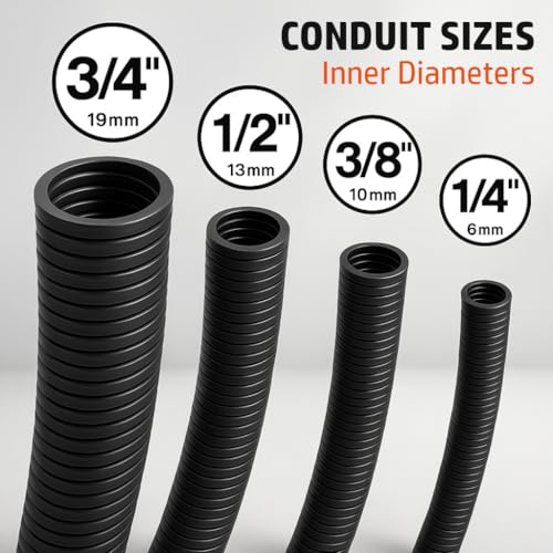 MGI SpeedWare Corrugated Split Conduit, Black Wire Tubing for High-Temperature Automotive Harness and Indoor Outdoor Wire Management (1/2" - 10ft) - size: 1/2" - 10ft