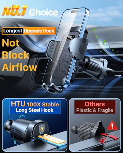 HTU Car Phone Holder【2026 Upgraded 100+LBS Suction & Safety Cert】 Cell Phone Car Mount for Truck Heavy Duty Phone Holder for Dashboard/Windshield/Vent for iPhone 17 16 Pro Max, Jet Black - color: Jet Black