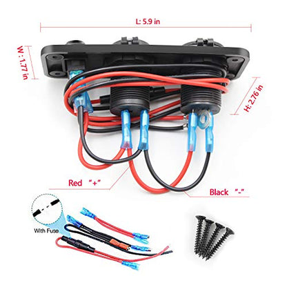 FXC 4 in 1 Marine Switch Panel, 12V 4.8A Dual USB Charger Socket Power Outlet & LED Voltmeter & Cigarette Lighter Socket & LED Lighted ON Off Rocker Toggle Switch for Truck Car Marine Boat RV