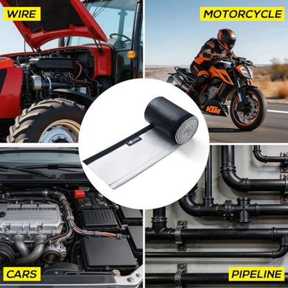 FLASLD Wire Heat Shield for Hose Lines & Electrical Wiring,1-1/2" I.D. x 10FT Heat Shield Wrap Automotive for Exhaust and High-Temperature Pipes with Stainless Steel Ties, Black - size: 1-1/2" I.D. x 10FT