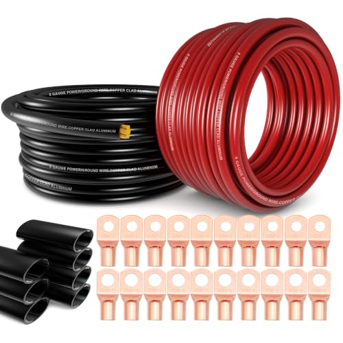 1/0 Gauge Battery Cable Kit 40ft Red/Black 1/0 AWG CCA Power & Ground Wire - color: Black/Red