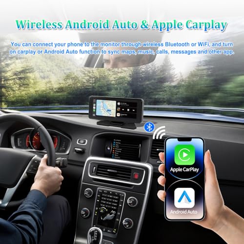 VSYSTO Car Stereo Wireless Carplay and Android Auto, 10.26" Touchscreen WiFi Truck Dash Cam with 2K Infrared Night Vision Lens Backup Camera for Semi Trailer Van Tractor RV, GPS Navigation (Black-B) - color: Black-B