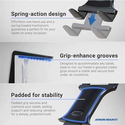 ARKON Mounts - Heavy Duty Tablet Holder with Clamp Mount and 12-Inch Bendable Gooseneck Arm | Versatile Tablet Stand with Easy Install & Durable Support | Securely fits iPad, Galaxy, Note, and more