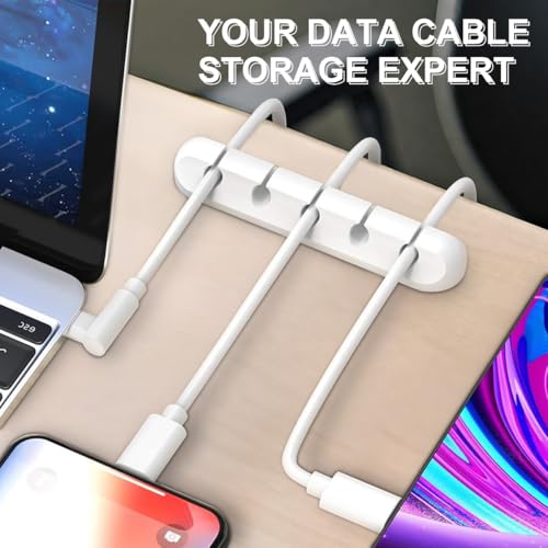 3-Packs Cable Holder Clips, Cable Management Cord Organizer Clips Self Adhesive for Desktop USB Charging Cable Nightstand Power Cord Mouse Cable Wire PC Home,Office,Car,Desk,Nightstand(7, 5, 3 White)